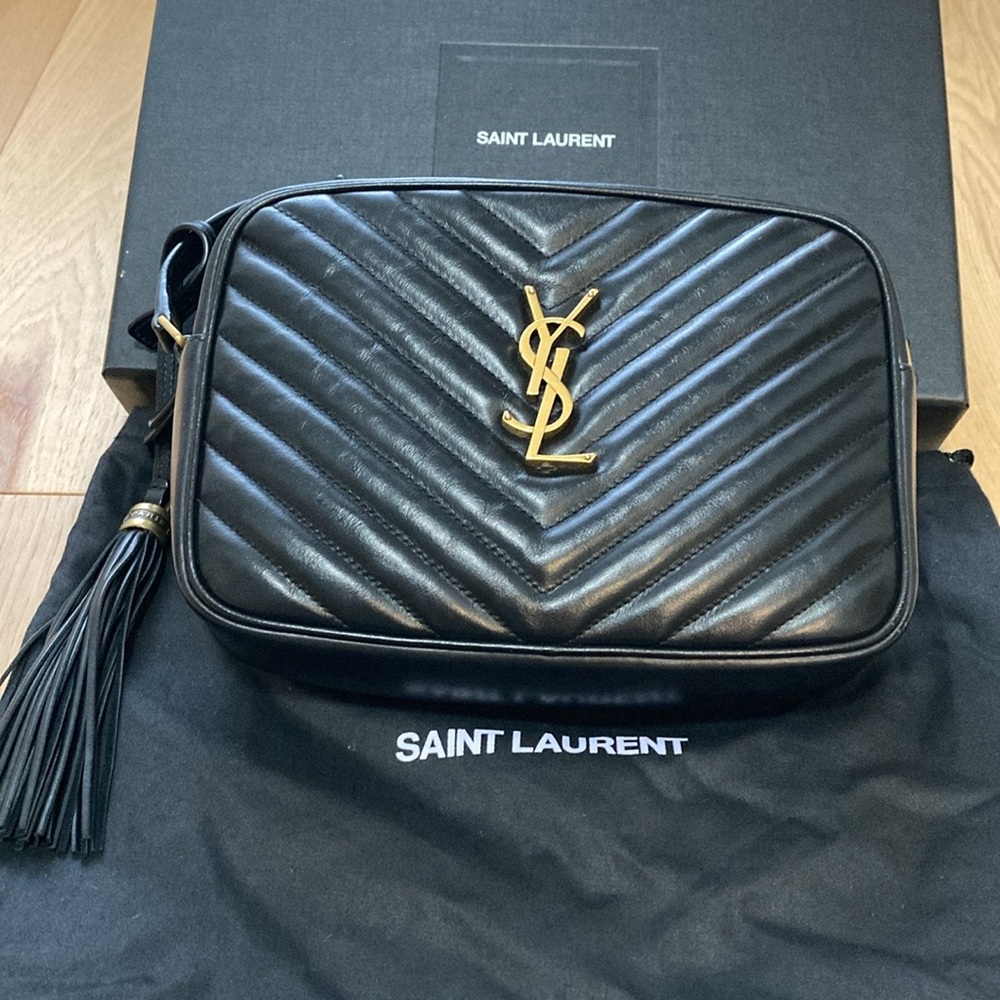Saint Laurent YSL Lou black quilted leather camera bag with gold hardware